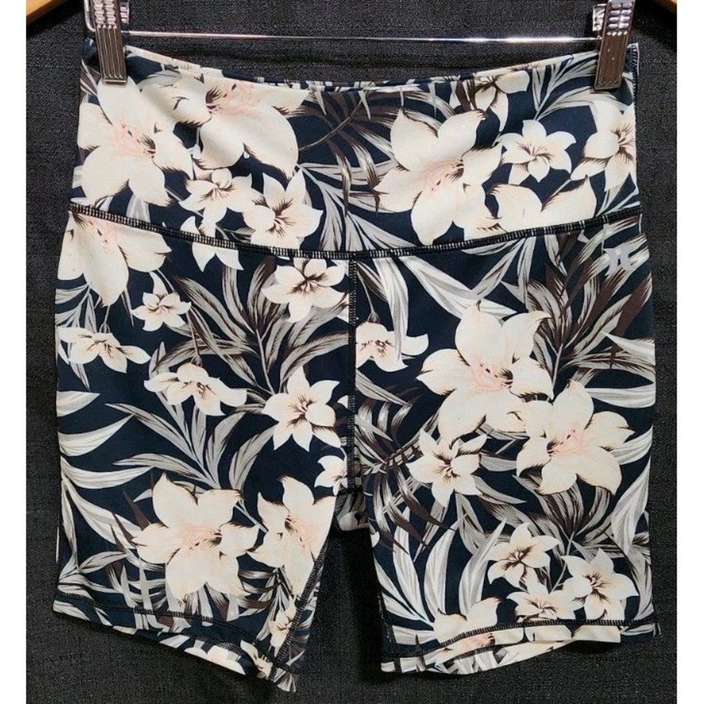 Hurley Shorts Womens Sz Md‎ Multi Floral Tropical High Waisted Pull On Biker Gym